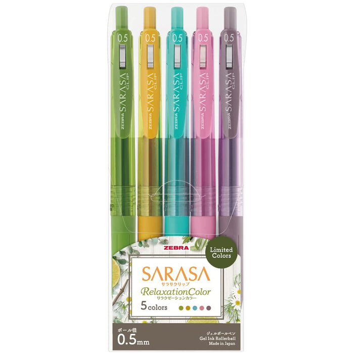 Zebra Sarasa Clip 0.5Mm Gel Ballpoint Pen Set Japan Jj15-5C-Re - 5 Colors