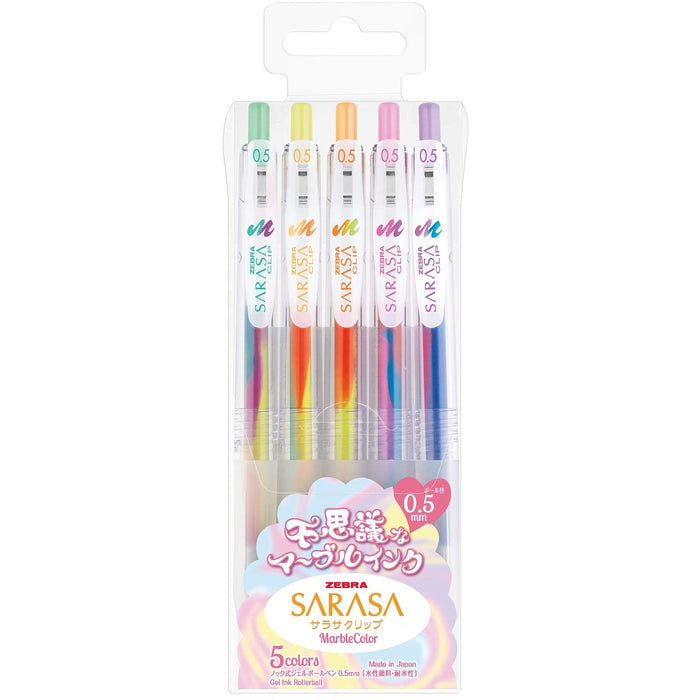 Zebra Sarasa Clip Marble Gel Ballpoint Pen 0.5Mm - 5 Colors (Japan) Jj75-5C-Mb