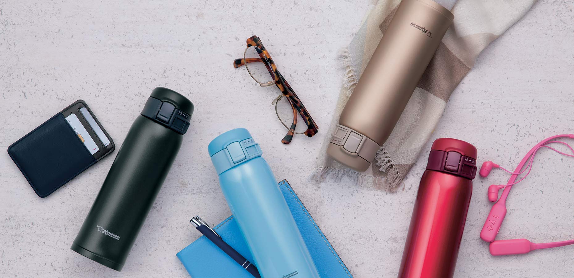 Zojirushi Japan Stainless Steel Water Bottle 480Ml Beige Gold Sm-Se48-Nz Cold Insulation One Touch Open